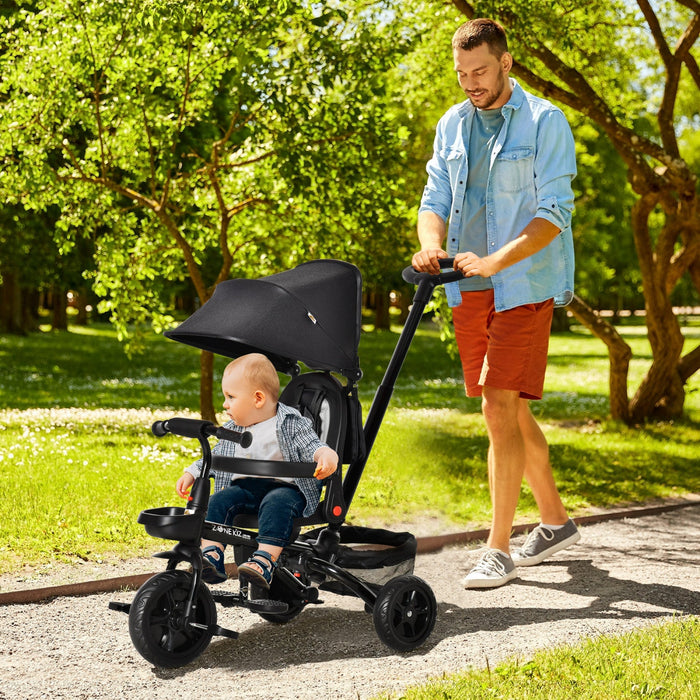 Qaba Baby Tricycle 4 In 1 Trike W/ Reversible Angle Adjustable Seat Removable Handle Canopy Handrail