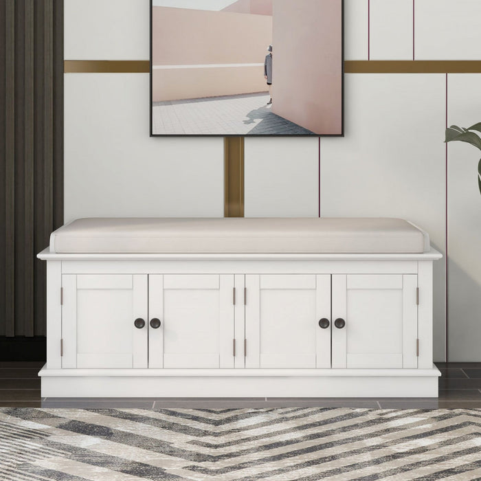 Daniel Solid Wood Storage Bench With 4-door Shoe Cabinet With Adjustable Shelves - White 