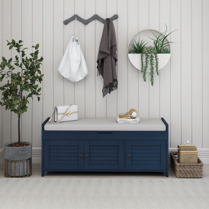 Olivia Pine Wood Storage Bench With 3-door Shoe Cabinet With Hidden Compartment - Antique Navy 