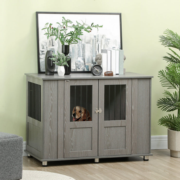 Pawhut Dog Crate Furniture With Lockable Magnetic Door, Adjustable Feet, Indoor Dog Kennel End Table
