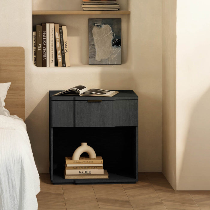 Clive Mid-Century Modern 22\" Nightstand in Black (1-Drawer) 