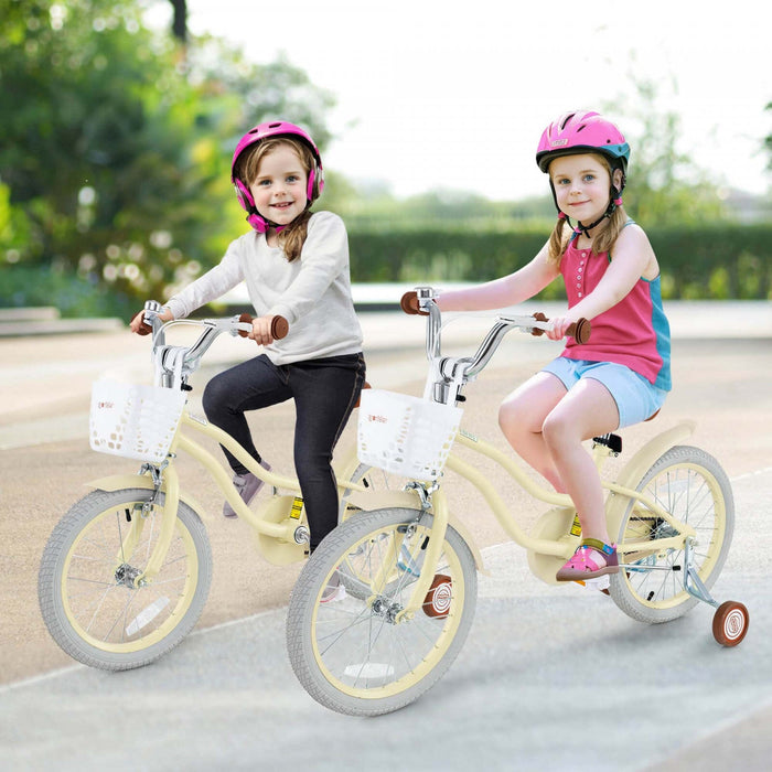 Prorider 18" Kids Bike Toddler Bicycle With Training Wheel Kickstand For 4-8 Years Beige