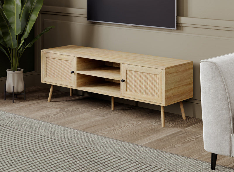TV Stand With 2 Doors And 2 Shelves - Brown Natural Wood Look 