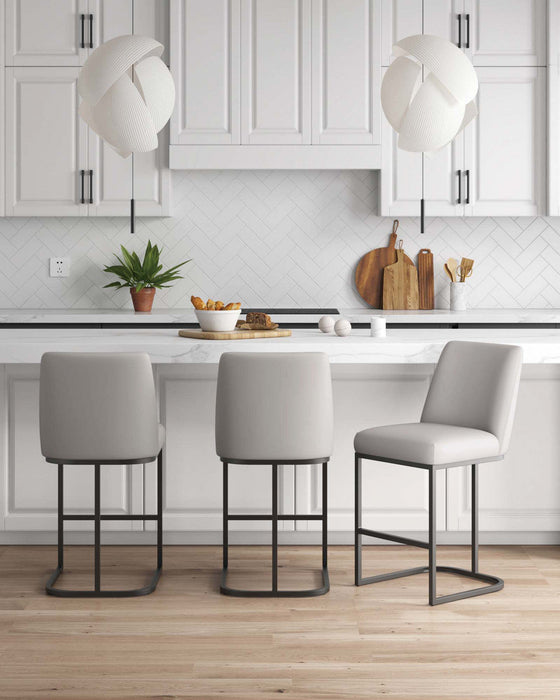 Serena Modern Metal Upholstered Counter Stool in Light Gray - Set of 3 Bar Stool 