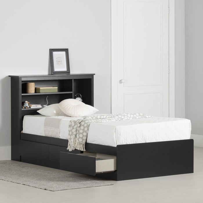 Vito Mates Bed With Bookcase Headboard Set Pure Black - South Shore Twin Bed