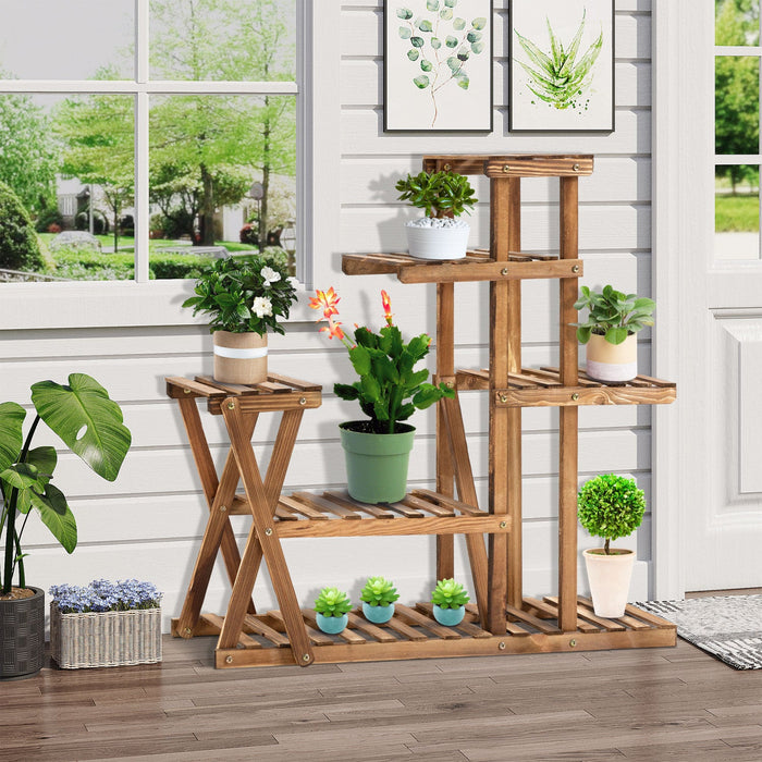 Outsunny Wood Plant Stand 5 Tier Plant Shelf Multiple Flower Pot Holder For Living Room, Patio Corne