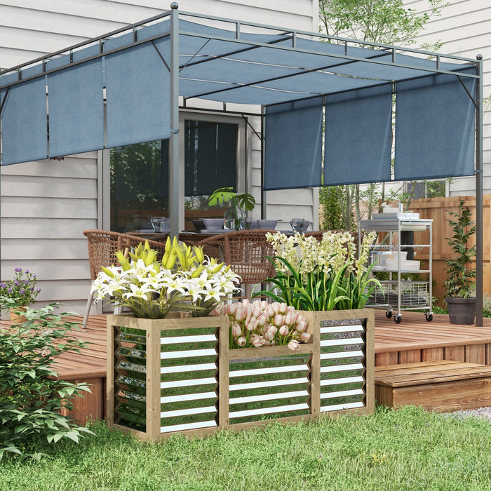 Outsunny Raised Garden Bed With 3 Planters For Outdoor Plants, Galvanized Metal Reinforced With Wood