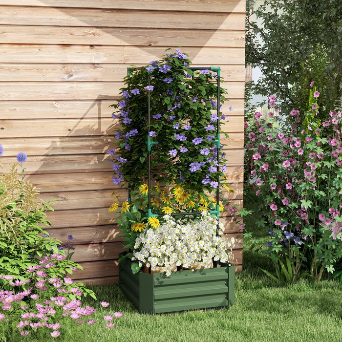 Outsunny Raised Garden Bed, 24\" X 24\" X 11.8\" Outdoor Galvanized Planter Box With 3-tier Trellis Tom