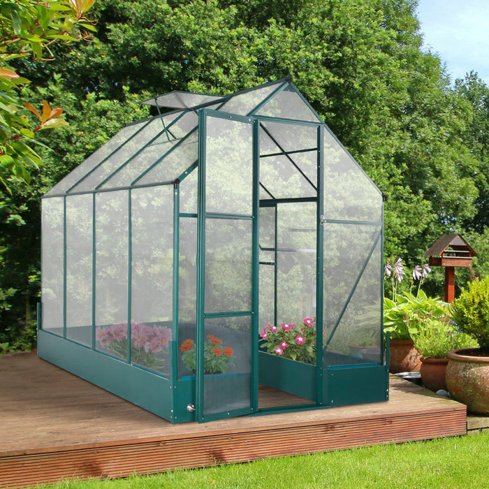Outsunny 8.2' X 6.2' Upgraded Greenhouse With Temperature Controlled Window, Raised Garden Bed And F