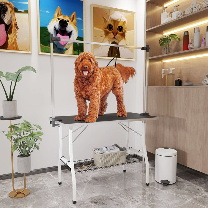 Pawhut 42in Foldable Dog Grooming Table, Pet Grooming Table With Adjustable Grooming Arms, Storage S