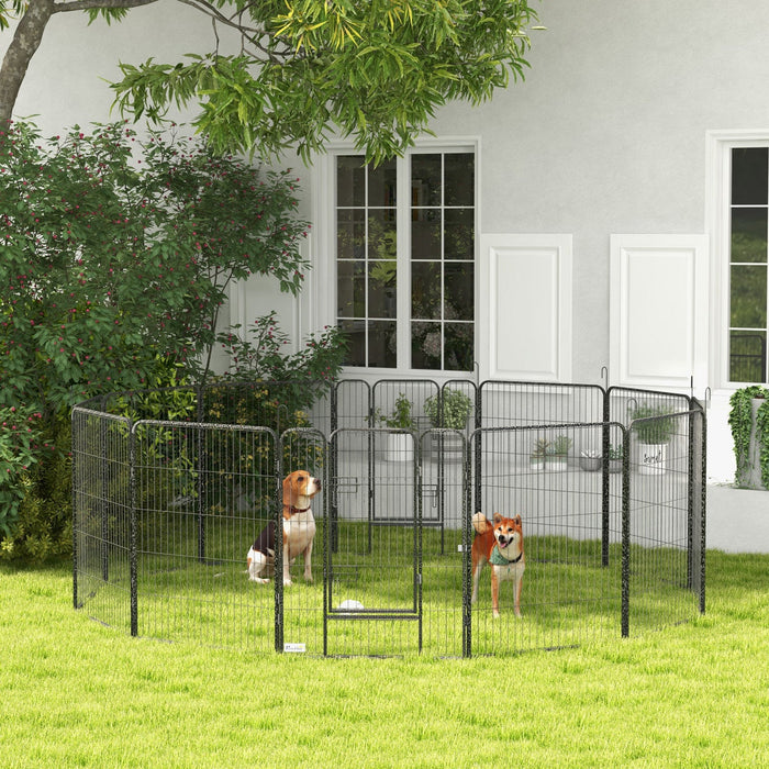 Pawhut Dog Playpen, Heavy-duty Metal Puppy Play Pen, Pet Exercise Fences For Outside And Indoor, Diy