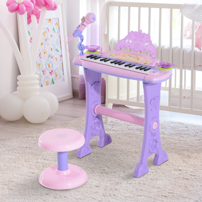 Qaba Kids Piano Electronic Keyboard Instrument With Microphone And Stool 32 Keys Musical Toy Organ E