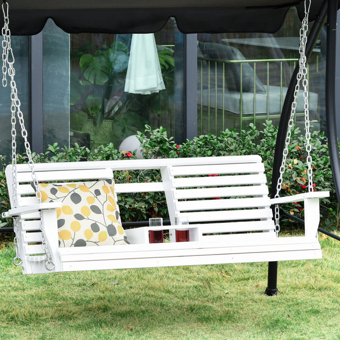 Outsunny 2 To 3 Seater Porch Swing Wood Patio Swing Chair Swing Bench With Foldable Table, Cup Holde