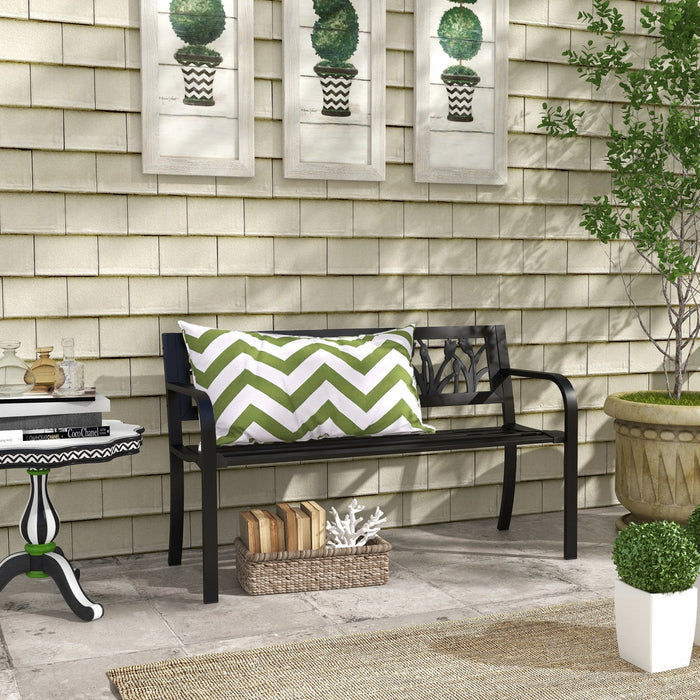 Outsunny 49" Garden Bench With Slatted Seat For Backyard, Lawn, Black