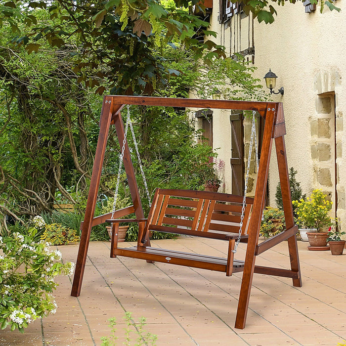 Outsunny 2-seater Wood Porch Swing Chair With Stand For Outdoor, Patio