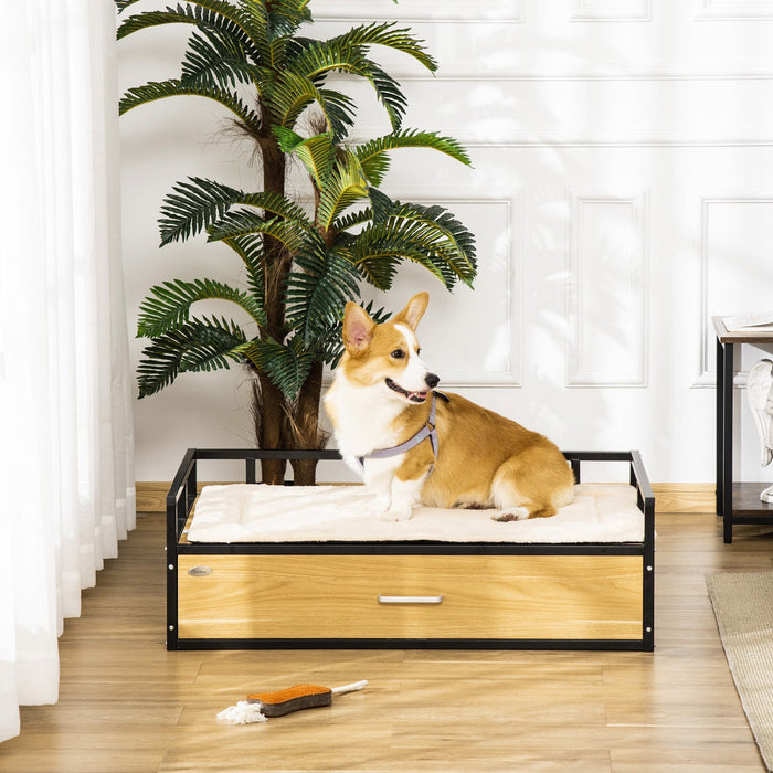Pawhut 39.25\" Elevated Dog Bed, Furniture Style Pet Couch, Soft Modern Puppy Sofa, With Storage Draw