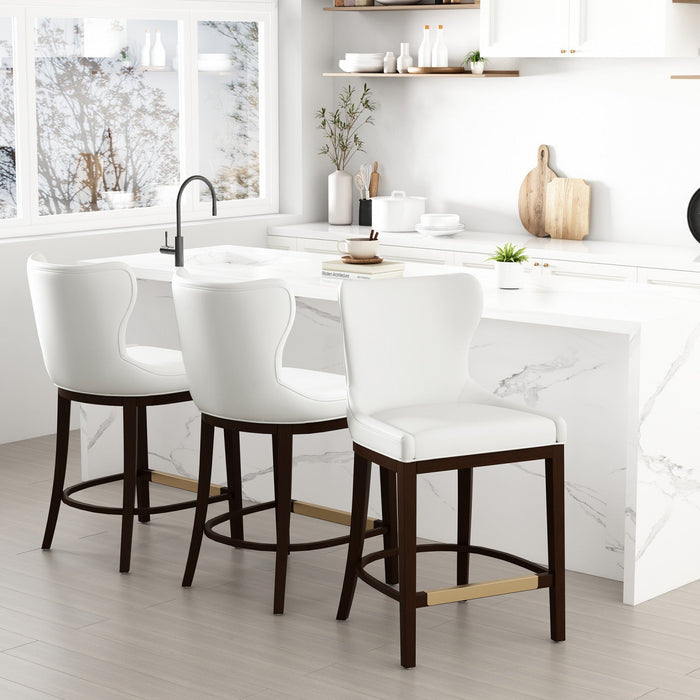 Blair Modern Wood Upholstered Counter Stool in White - Set of 3 Bar Stool 