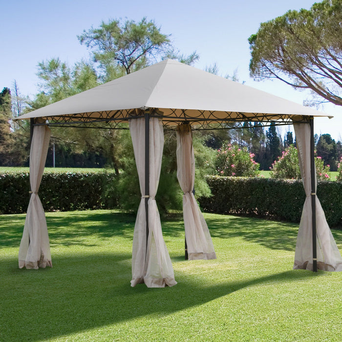 Outsunny 10' X 10' Gazebo Tent Shelter Art Steel Frame Flame-retardant Fabric With Mosquito Netting 