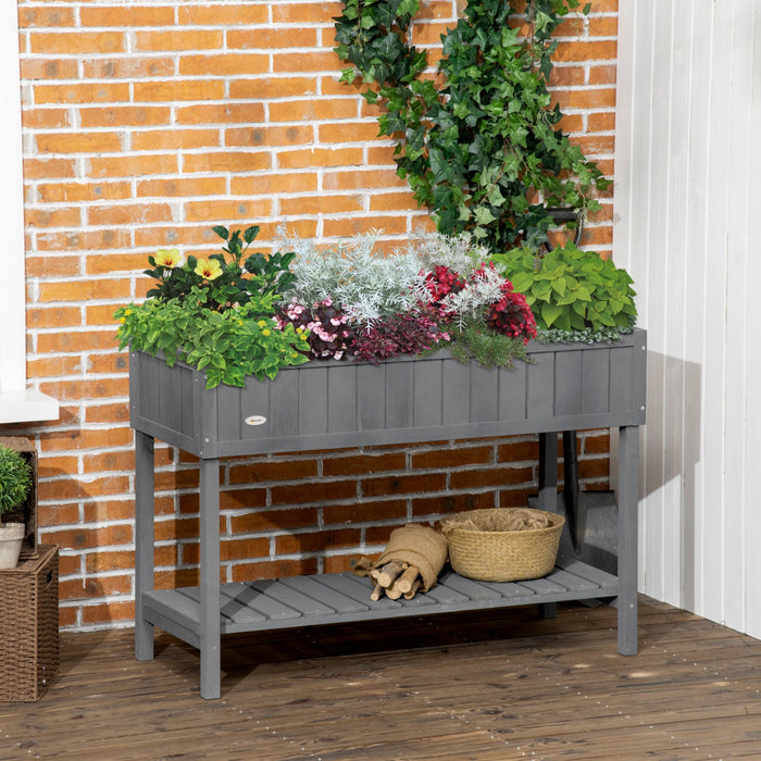 Outsunny 43.25\" X 18\" X 30\" Elevated Wooden Garden Plant Stand Outdoor Raised Flower Bed 8 Grid Box 
