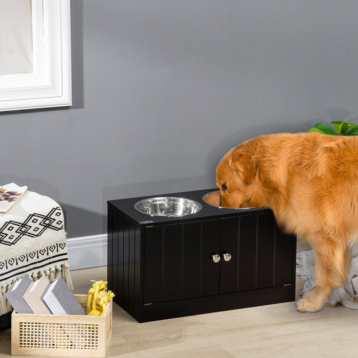 Pawhut Elevated Dog Bowls For Large Dogs Pet Feeding Station With Stand, Storage, 2 Stainless Steel 