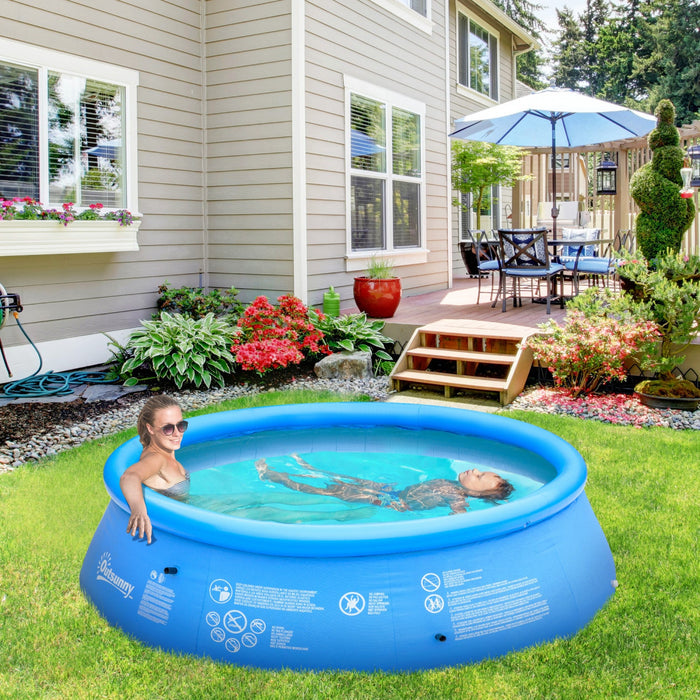 Outsunny Inflatable Swimming Pool Family-sized Blow Up Pool Round Paddling Pool With Hand Pump For K
