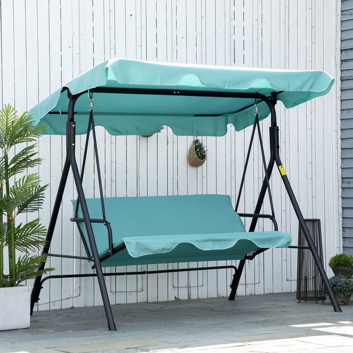 Outsunny 3-seat Patio Swing Chair With Adjustable Canopy Teal