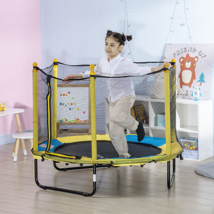 Qaba 55" Trampoline for Kids, 44.5"H Indoor Outdoor Toddler Trampoline with Safety Enclosure Net, Baby Recreational Play for Boys and Girls, Ages 3-10, Yellow