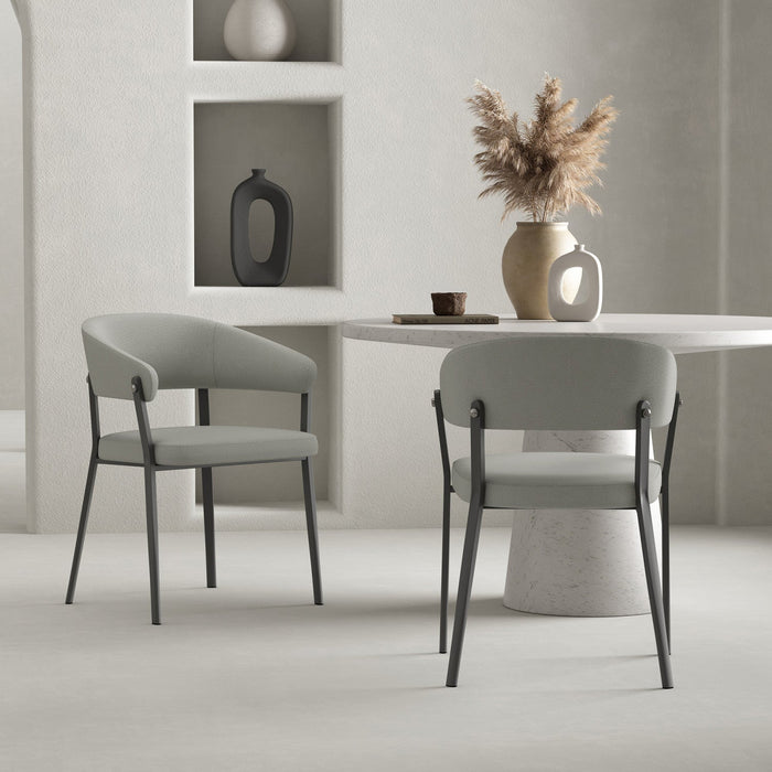 Belle Modern Metal Upholstered Dining Chair in Stone Gray - Set of 2 