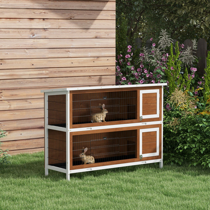 Pawhut 54\"l 2-story Large Rabbit Hutch Bunny Cage Wooden Pet House Small Animal Habitat With Lockabl