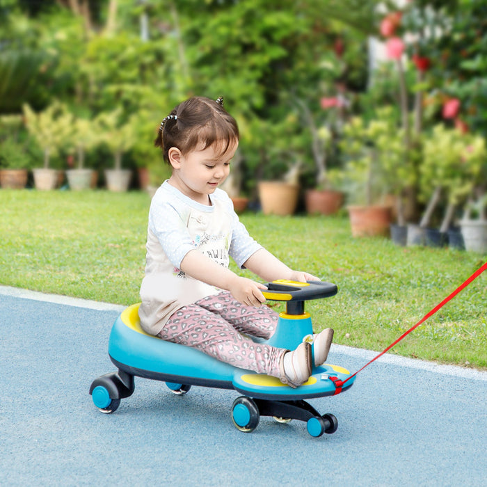 Qaba Wiggle Car For Toddlers 2-6 Years, Kids Swing Car W/ Parent Traction Rope, Music, Light, Ride O
