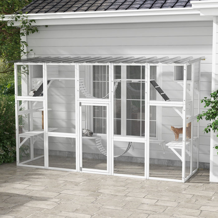 Pawhut Catio, Large Outdoor Cat Enclosure With Cat Condos, Platforms, Ladders, Doors, Weather-resist