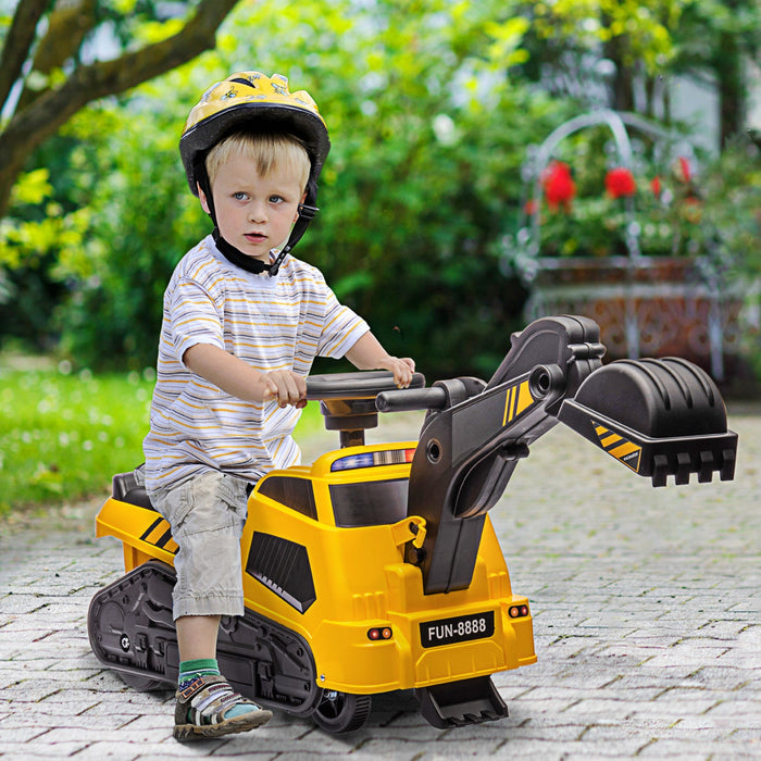 Aosom 3 In 1 Ride On Excavator Bulldozer Road Roller, No Power Pretend Play Construction With Music,