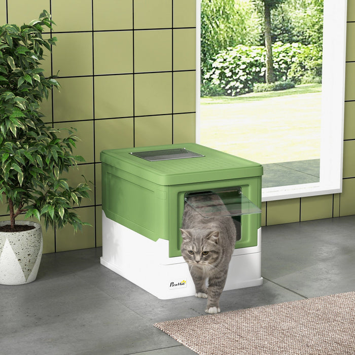 Pawhut Cat Litter Box, Top Entry Enclosed Kitty Litter Box With Scoop, Tray, Foldable Portable Kitte