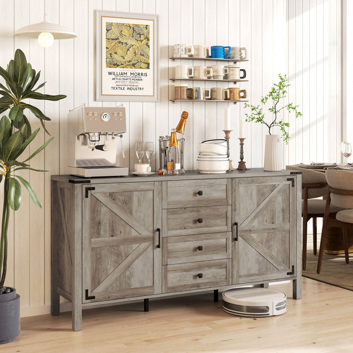 HOMCOM 59" Farmhouse Sideboard Buffet Cabinet with 2 Barn Doors, Grey