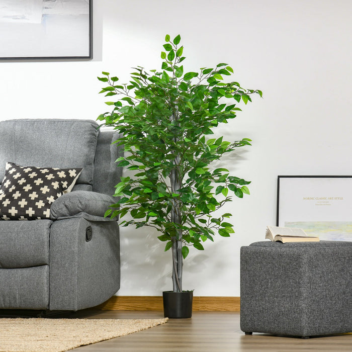 HOMCOM 4.5ft Ficus Artificial Tree with Realistic Leaves for Indoor