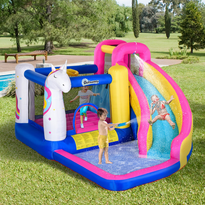 Outsunny Kids Bouncy House Inflatable Trampoline Water Slide Pool Bounce Castle Climbing Wall 5 In 1