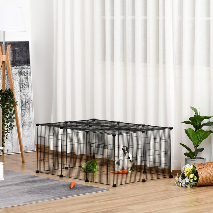 Pawhut 16 Panels Small Animal Cage, Portable Pet Playpen, Bunny Cage, Metal Wire Yard For Guinea Pig