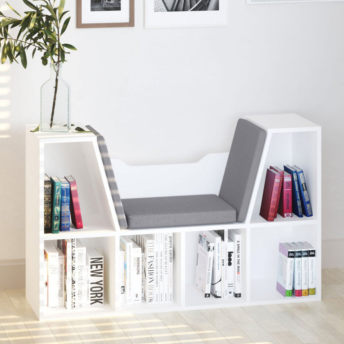 HOMCOM 6-Cubby Bookcase Bookshelf with Cushion Reading Nook, Grey
