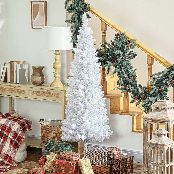 Homcom Snow Flocked Pencil Christmas Tree With Realistic Branch Tips White
