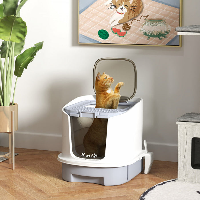 Pawhut Cat Litter Box With Lid, Enclosed Kitty Litter Pen With Scoop, Top Entry, Deodorization Bags,