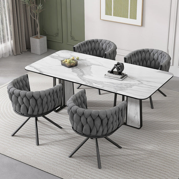 Amelia Velvet Swivel Dining Chairs with Tufted Upholstered and Metal Legs Set of 4, Grey  