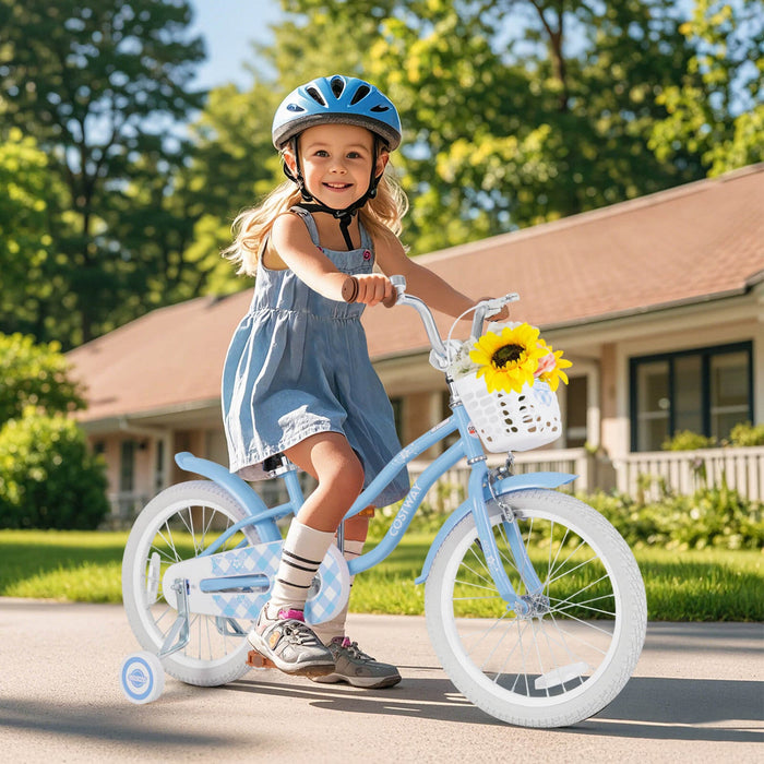 Costway 18" Kids Bike Toddler Bicycle With Training Wheel Kickstand For 4-8 Years Blue