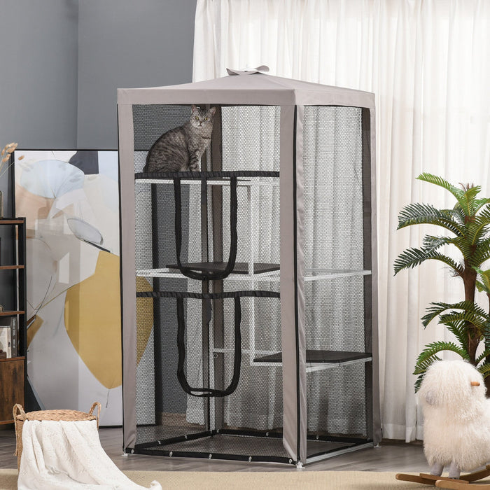 Pawhut Large Catio Outdoor Cat Enclosure Cat House Indoor Kitten Cage Pet Kennel With 3 Platforms, Z