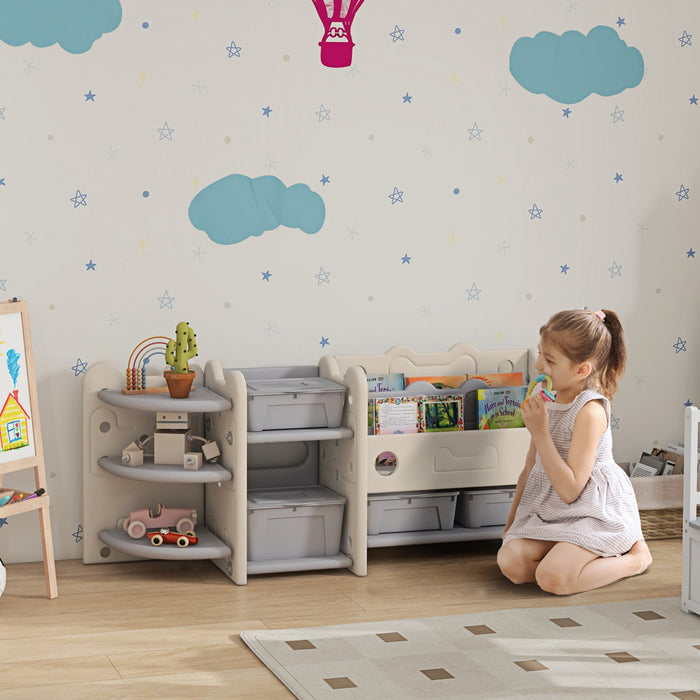 Qaba Toy Storage Organizer With 4 Storage Boxes, Bookshelves, Storage Racks, Toy Organizer For Nurse