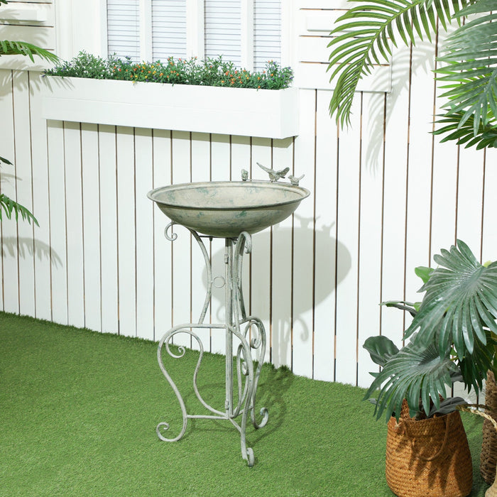 Outsunny Metal Bird Bath For Outdoors, 19.3" Birdbath With Bird Statues