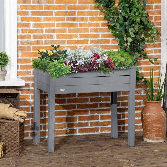 Outsunny 34\"x18\"x30\" Elevated Planter Box With Legs Wooden Patio Raised Garden Bed Outdoor Flower St