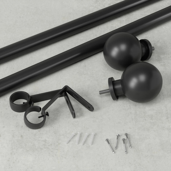Umbra Bolas Matte Black Expandable 1\" Curtain Rod - 72\"-144\" 