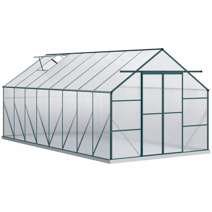 Outsunny Polycarbonate Greenhouse Kit With Vent Rain Gutter Door, Green