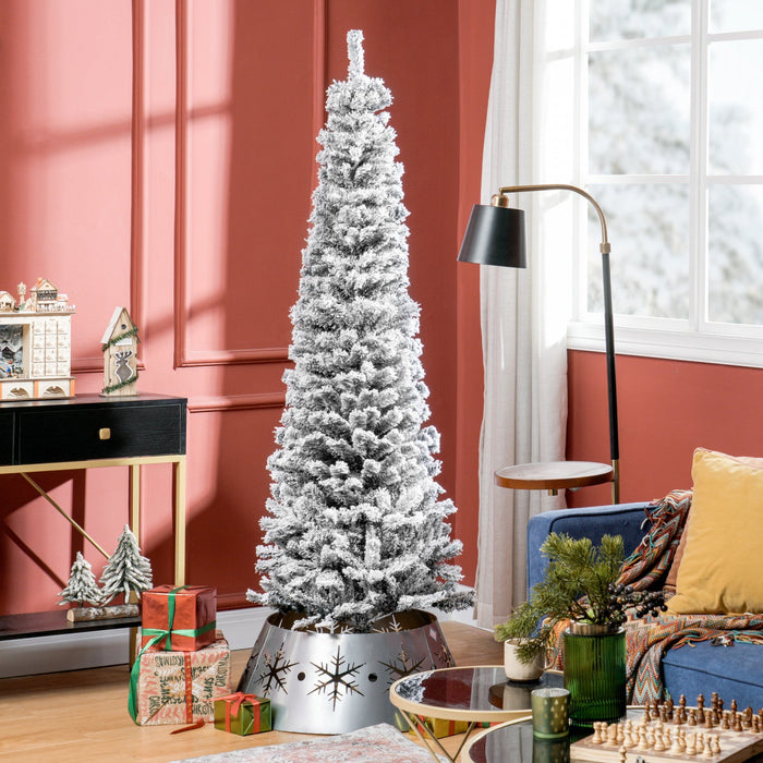 Homcom Snow Flocked Pencil Christmas Tree Slim Artificial Christmas Tree