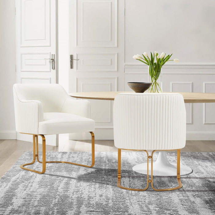 Raya Modern Wood Vegan Leather Dining Chair in Ivory - Set of 2 